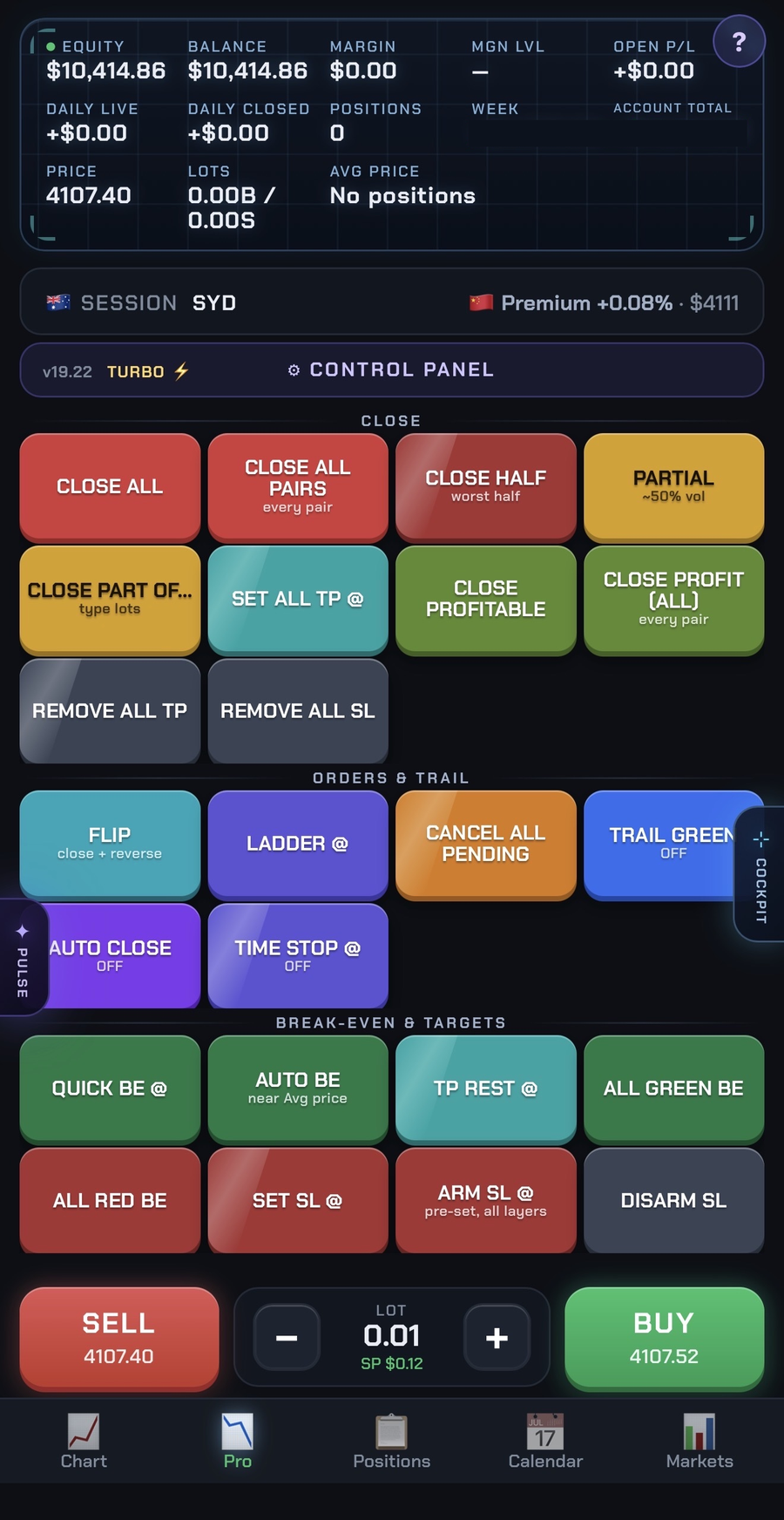 Aurivo Pro tab — the full control panel on mobile